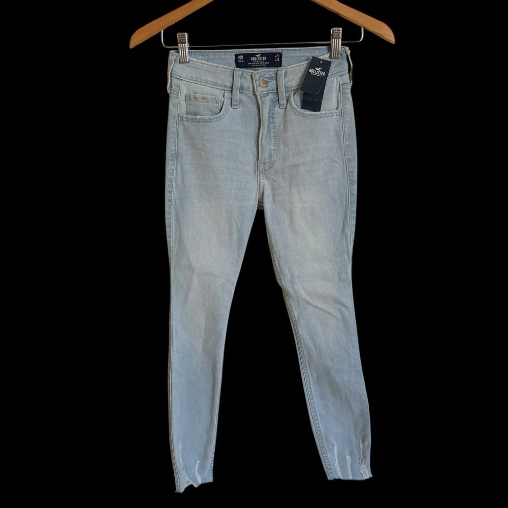 Hollister Light Wash High Rise Crop Super Skinny Jeans Distressed Raw Hem 00R 23